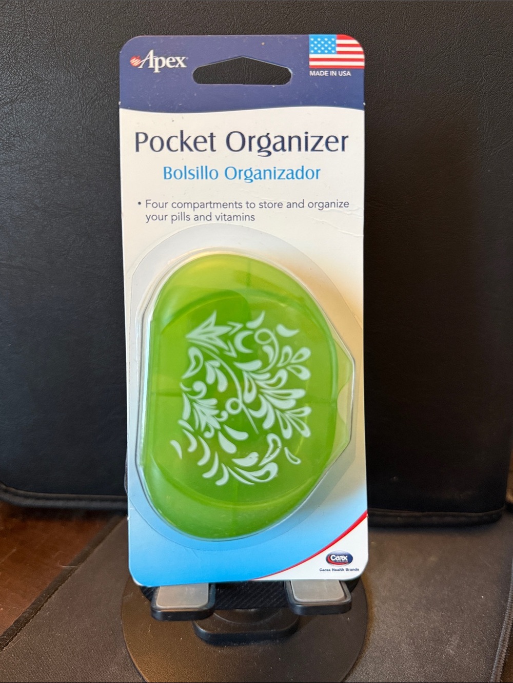 Apex Green Pocket Organizer - 4-Compartment Travel Pill Case